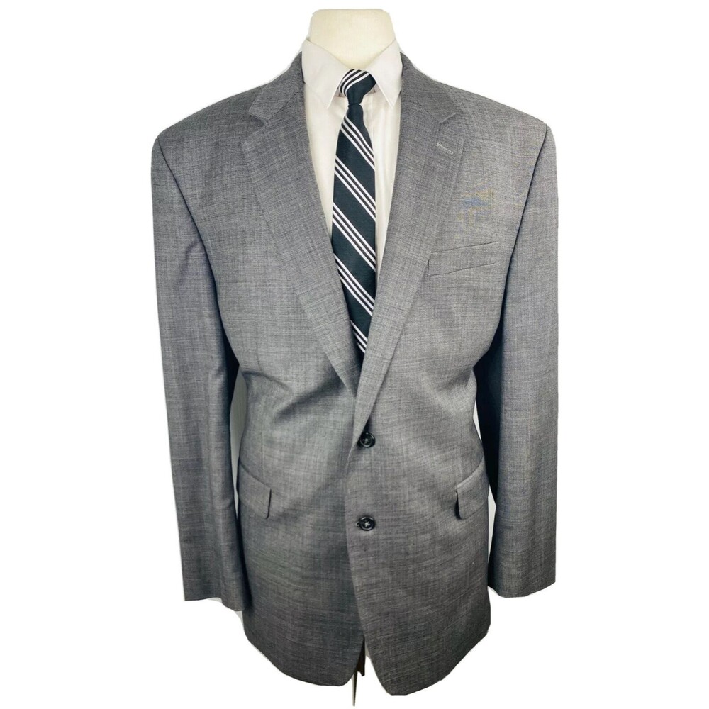 CHAPS RALPH LAUREN MENS 46L SOLID GRAY 100% WOOL BLAZER SPORT COAT SUIT JACKET